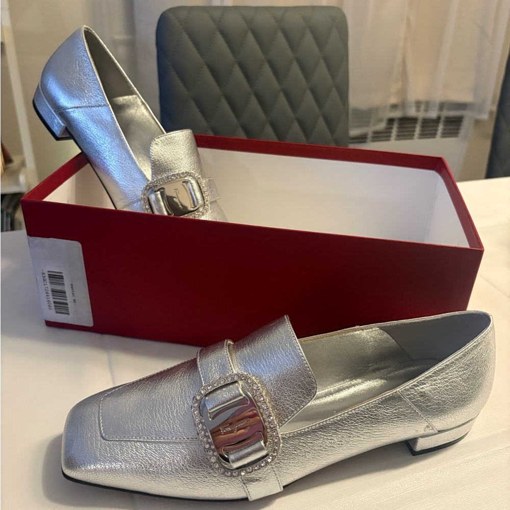 Elegant Silver Loafers with Buckle